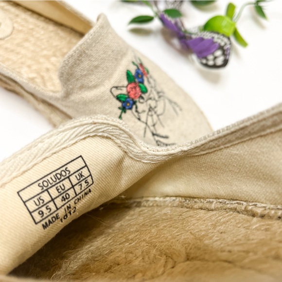 Soludos Espadrilles Cat Embroidered Beige Sandals Size 9.5 - Picture 6 of 10